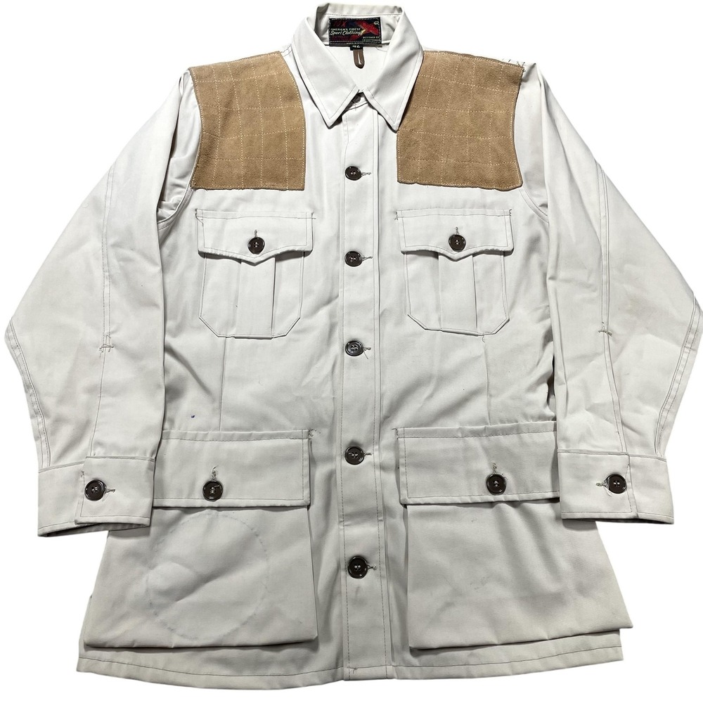 Vintage 10X Coat Mens 42 Beige Canvas Belted Overcoat Hunting Field Workwear